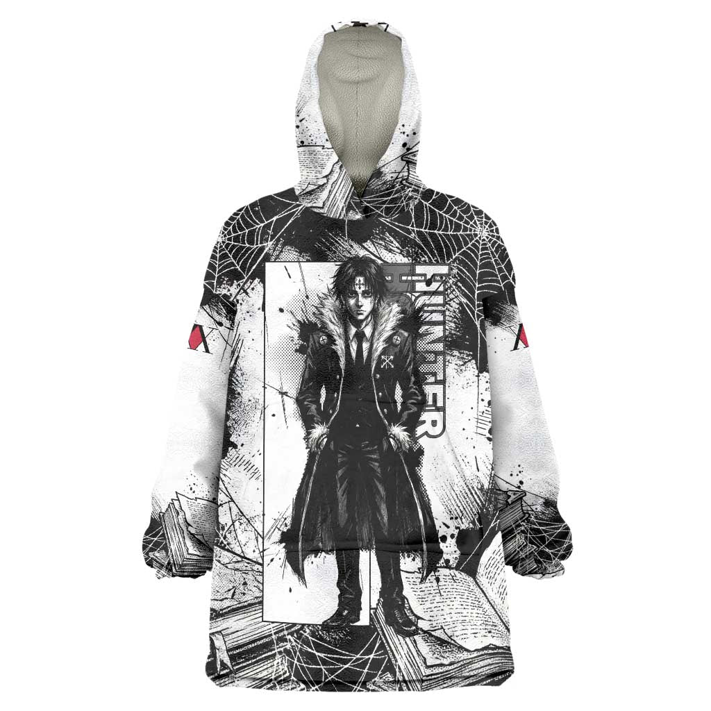Chrollo Lucilfer Gothic Style Wearable Blanket Hoodie with Spider Webs, Grimoire Illustration and Monochrome Design - The Mazicc