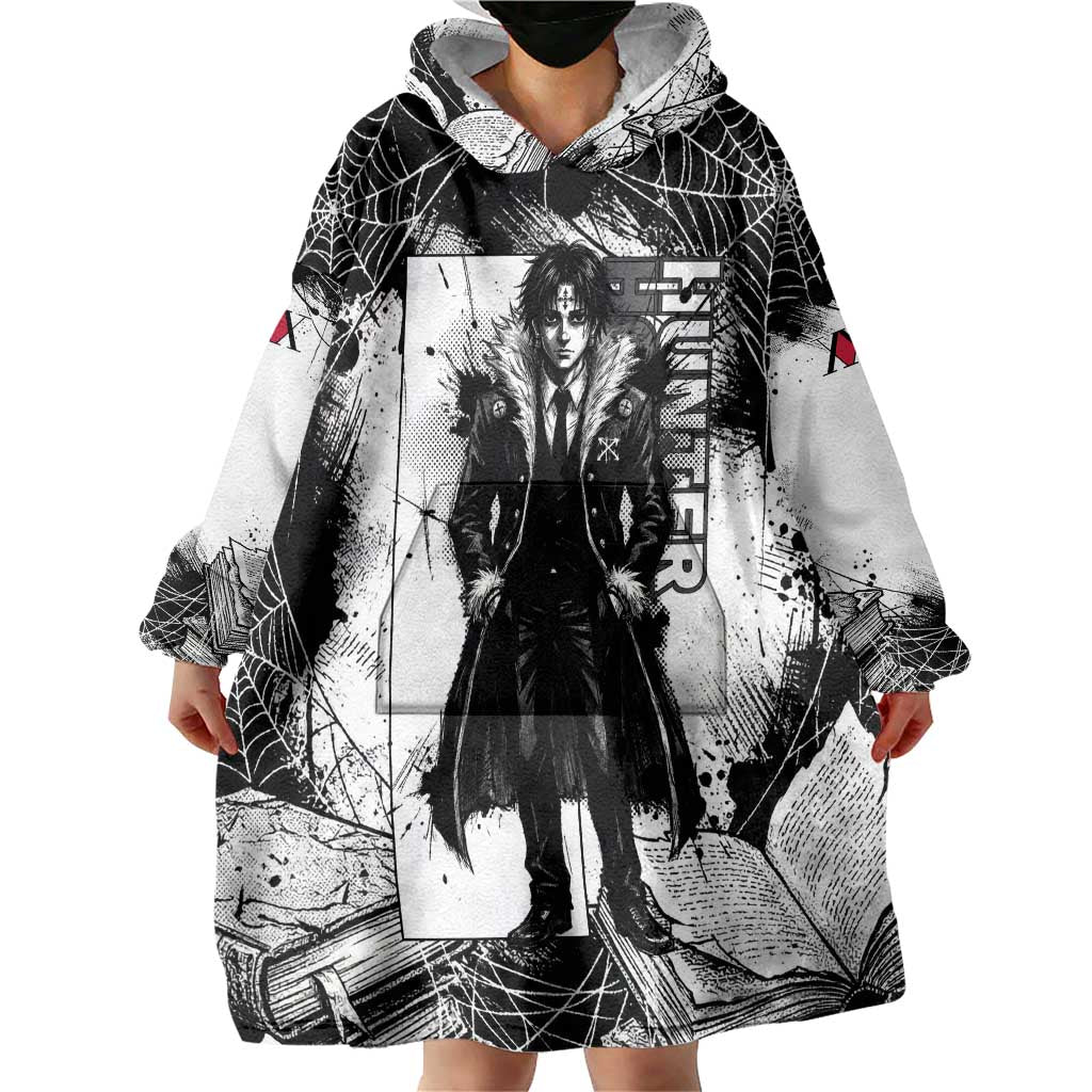 Chrollo Lucilfer Gothic Style Wearable Blanket Hoodie with Spider Webs, Grimoire Illustration and Monochrome Design - The Mazicc
