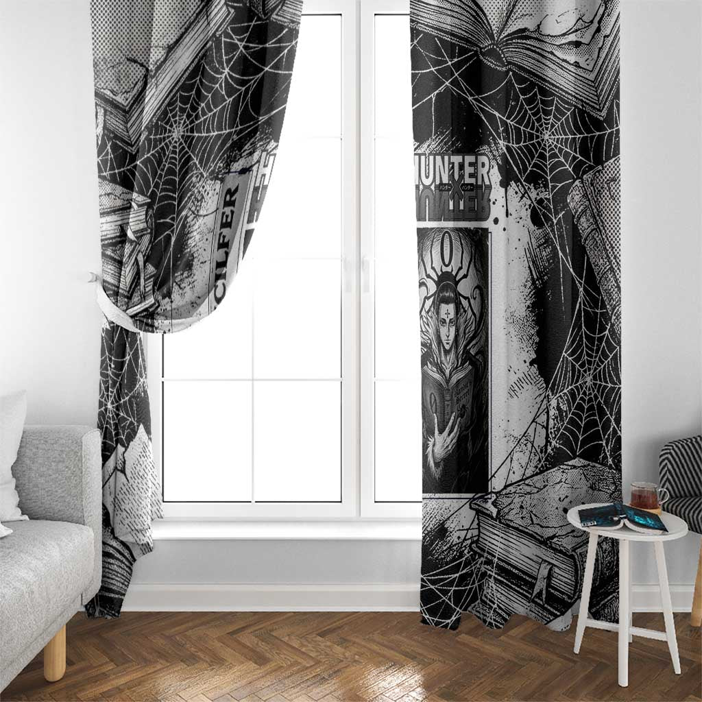 Chrollo Lucilfer Gothic Style Window Curtain with Spider Webs, Grimoire Illustration and Monochrome Design - The Mazicc