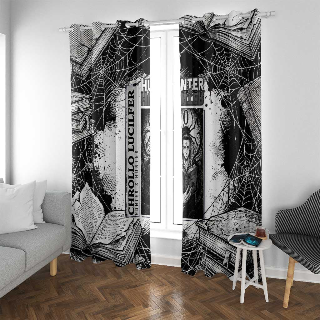 Chrollo Lucilfer Gothic Style Window Curtain with Spider Webs, Grimoire Illustration and Monochrome Design - The Mazicc