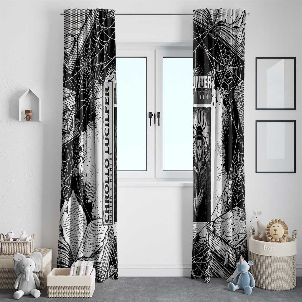 Chrollo Lucilfer Gothic Style Window Curtain with Spider Webs, Grimoire Illustration and Monochrome Design - The Mazicc