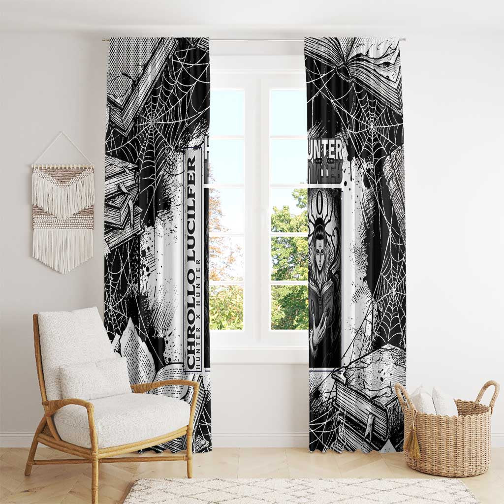 Chrollo Lucilfer Gothic Style Window Curtain with Spider Webs, Grimoire Illustration and Monochrome Design - The Mazicc