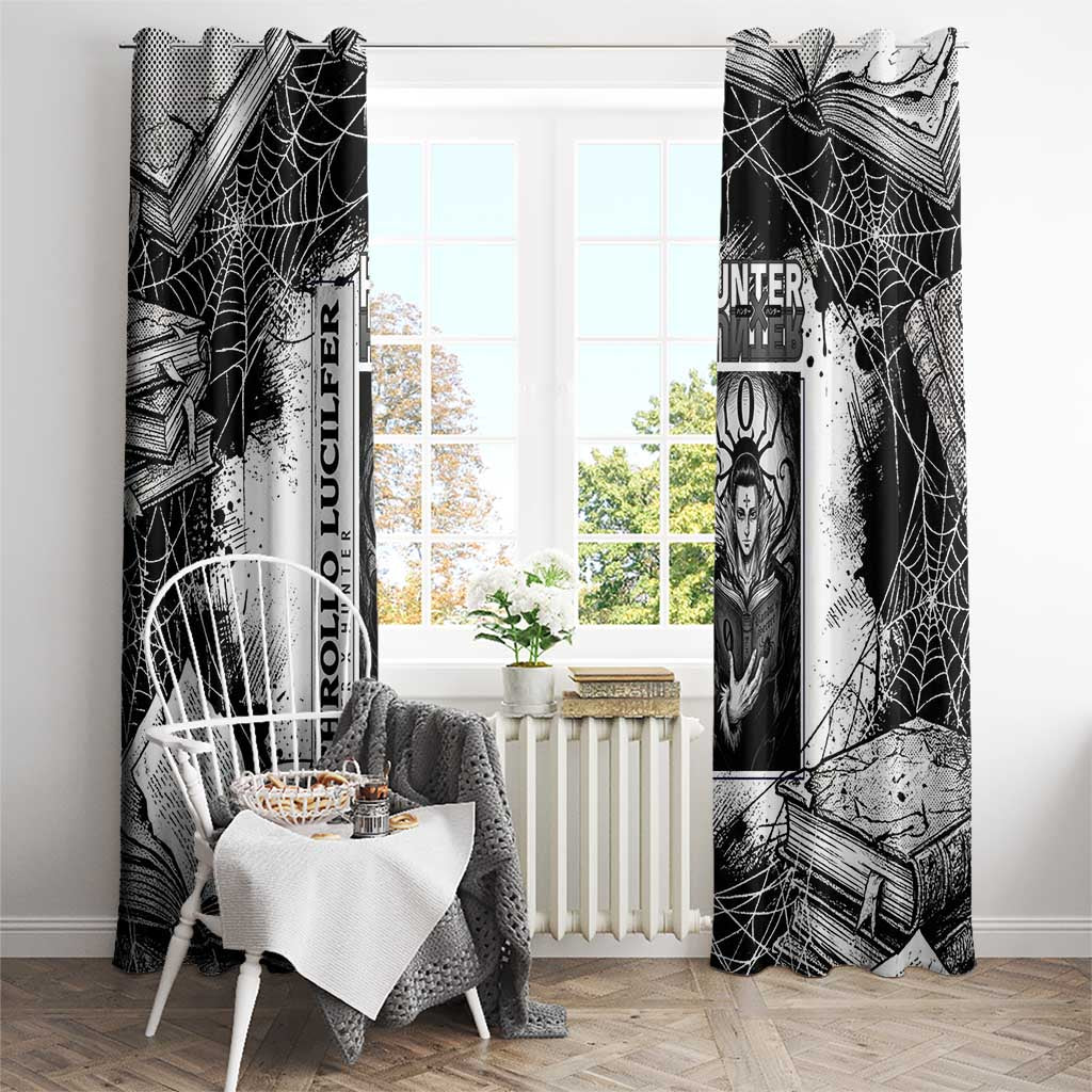 Chrollo Lucilfer Gothic Style Window Curtain with Spider Webs, Grimoire Illustration and Monochrome Design - The Mazicc