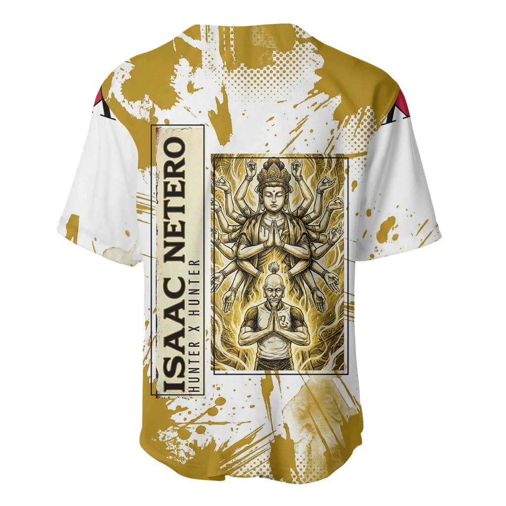 Isaac Netero Golden Aura Design Baseball Jersey with 100-Type Guanyin Bodhisattva and Vintage Anime Artwork - The Mazicc