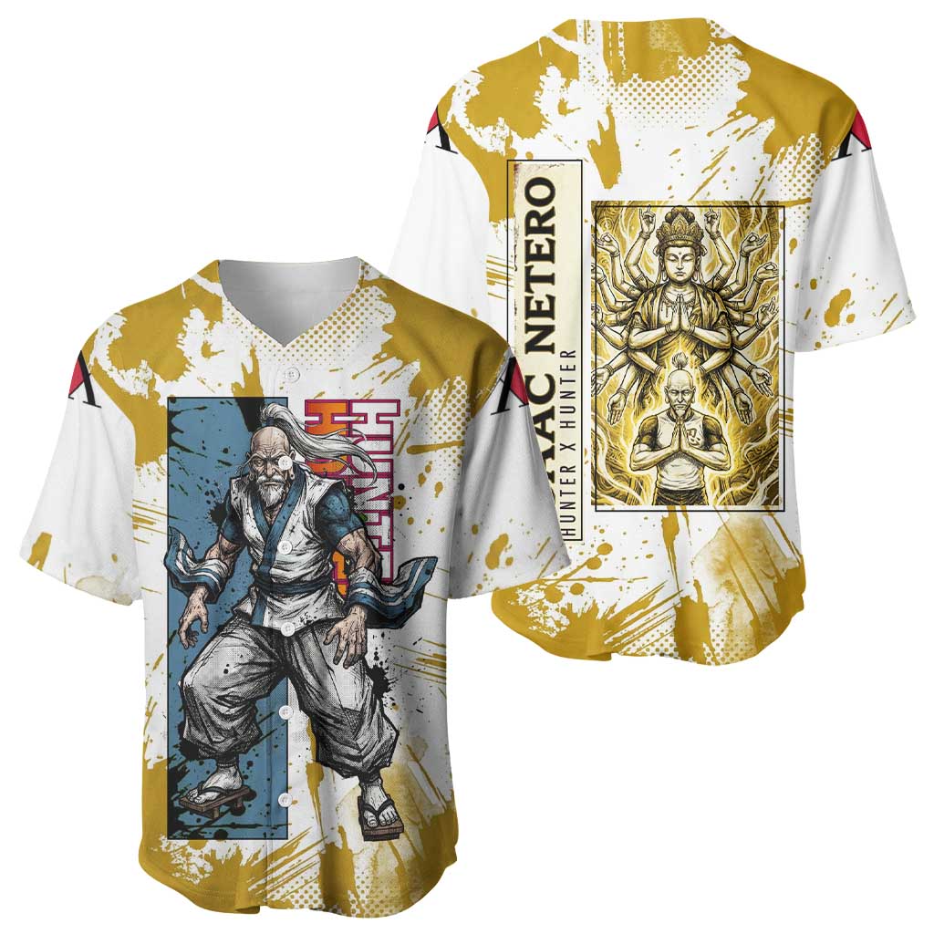 Isaac Netero Golden Aura Design Baseball Jersey with 100-Type Guanyin Bodhisattva and Vintage Anime Artwork - The Mazicc