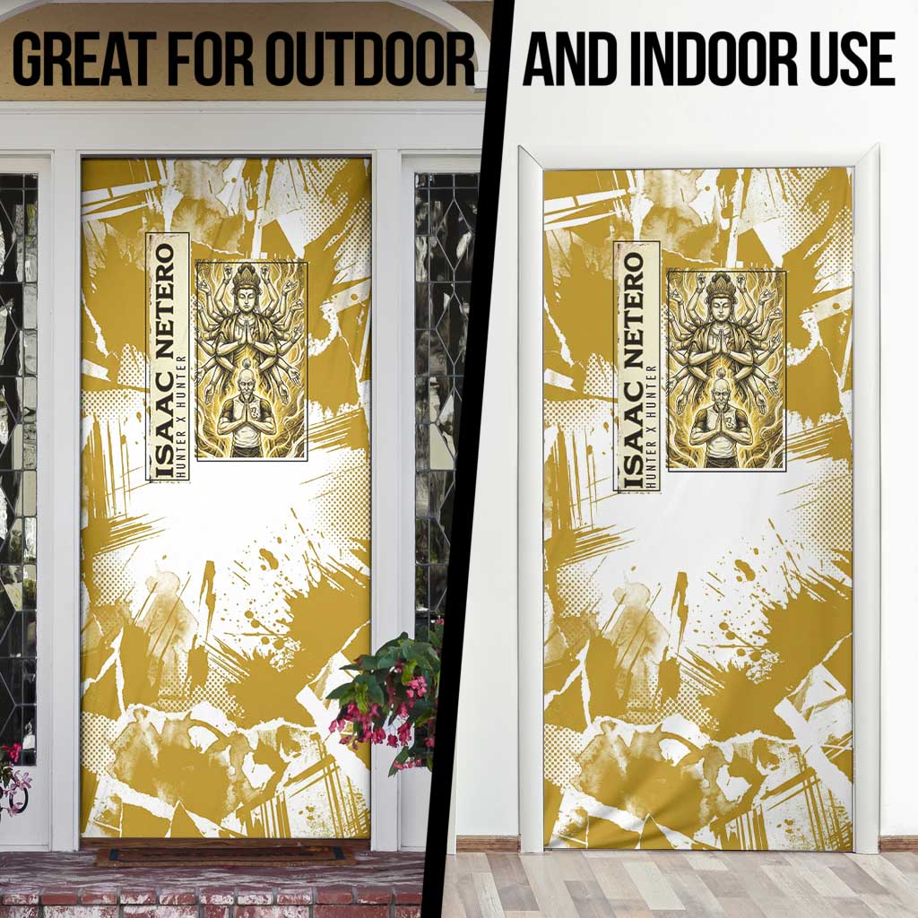 Isaac Netero Golden Aura Design Door Cover with 100-Type Guanyin Bodhisattva and Vintage Anime Artwork - The Mazicc