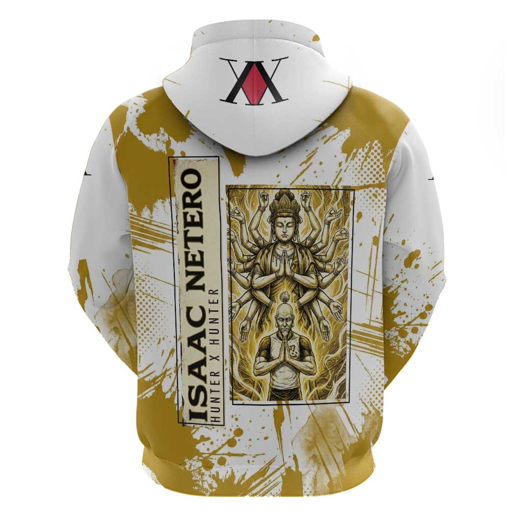 Isaac Netero Golden Aura Design Hoodie with 100-Type Guanyin Bodhisattva and Vintage Anime Artwork - The Mazicc
