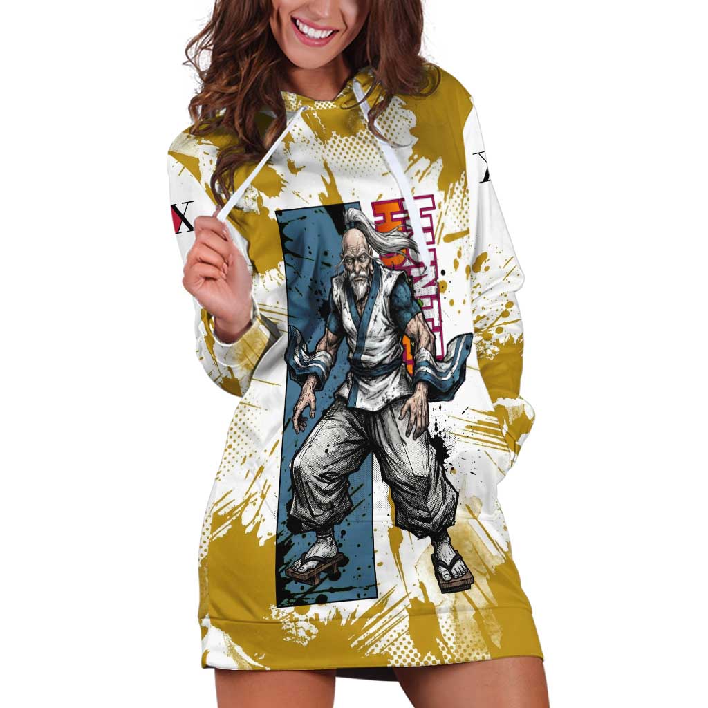 Isaac Netero Golden Aura Design Hoodie Dress with 100-Type Guanyin Bodhisattva and Vintage Anime Artwork - The Mazicc