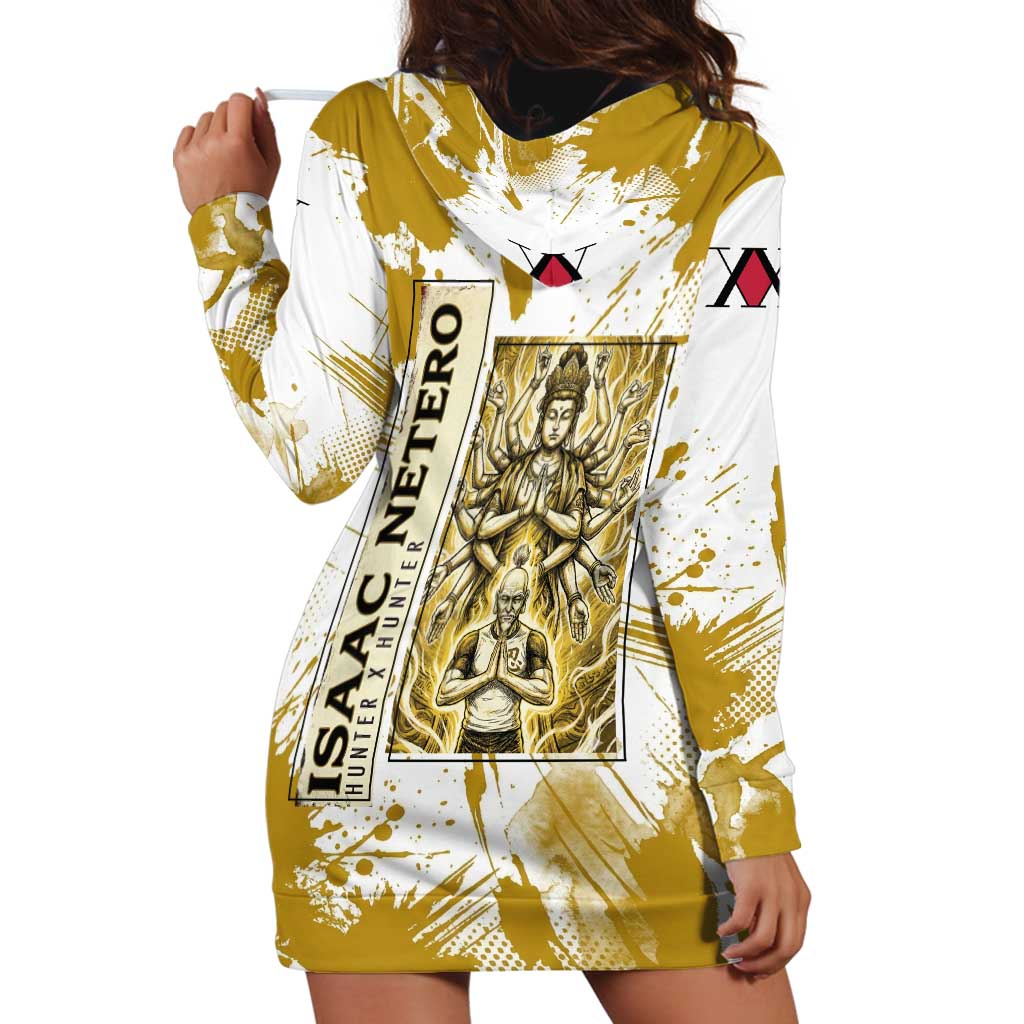 Isaac Netero Golden Aura Design Hoodie Dress with 100-Type Guanyin Bodhisattva and Vintage Anime Artwork - The Mazicc