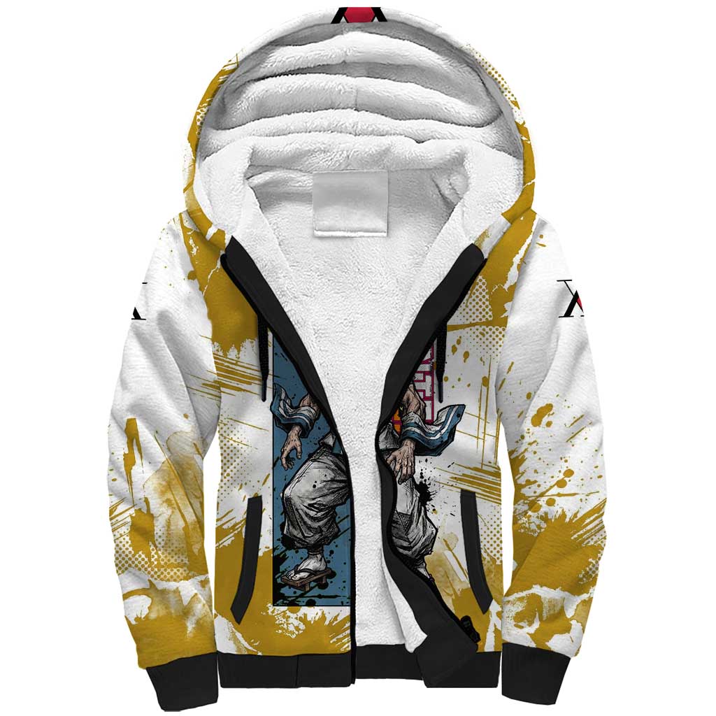 Isaac Netero Golden Aura Design Sherpa Hoodie with 100-Type Guanyin Bodhisattva and Vintage Anime Artwork - The Mazicc