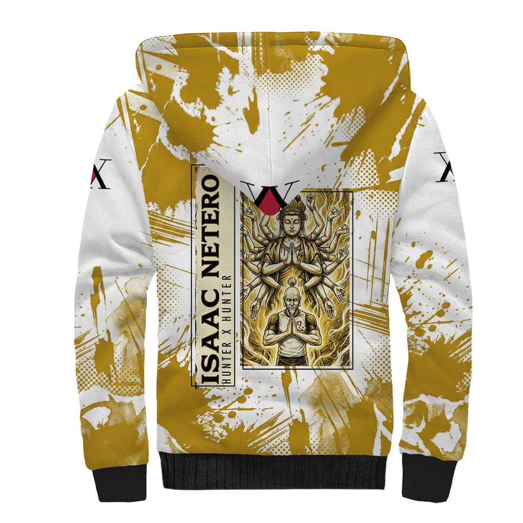 Isaac Netero Golden Aura Design Sherpa Hoodie with 100-Type Guanyin Bodhisattva and Vintage Anime Artwork - The Mazicc