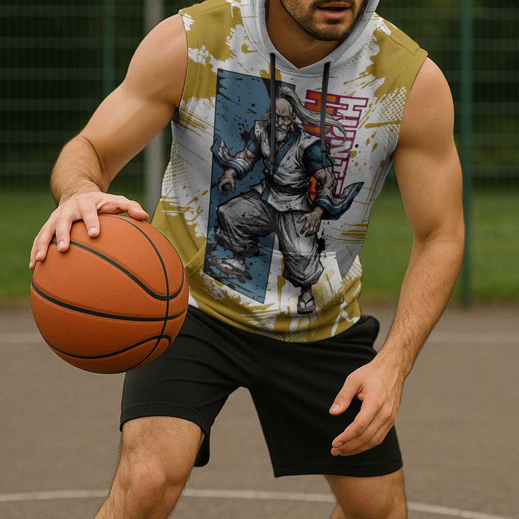 Isaac Netero Golden Aura Design Sleeveless Hoodie with 100-Type Guanyin Bodhisattva and Vintage Anime Artwork - The Mazicc