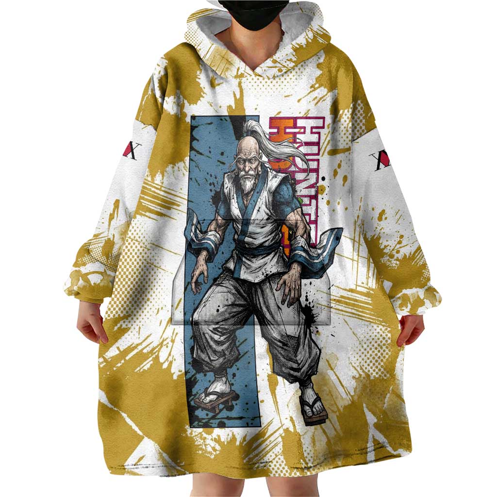 Isaac Netero Golden Aura Design Wearable Blanket Hoodie with 100-Type Guanyin Bodhisattva and Vintage Anime Artwork - The Mazicc