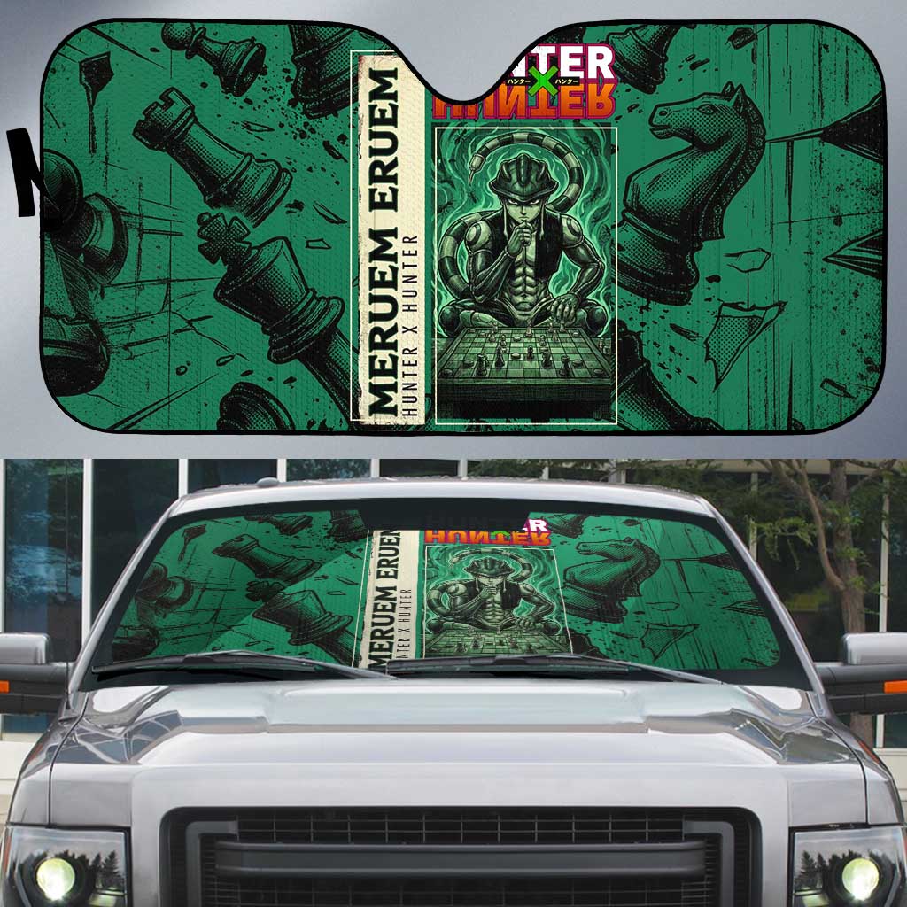 Meruem Chess Theme Auto Sun Shade with Dark Aura and Strategic Anime Artwork Design - The Mazicc