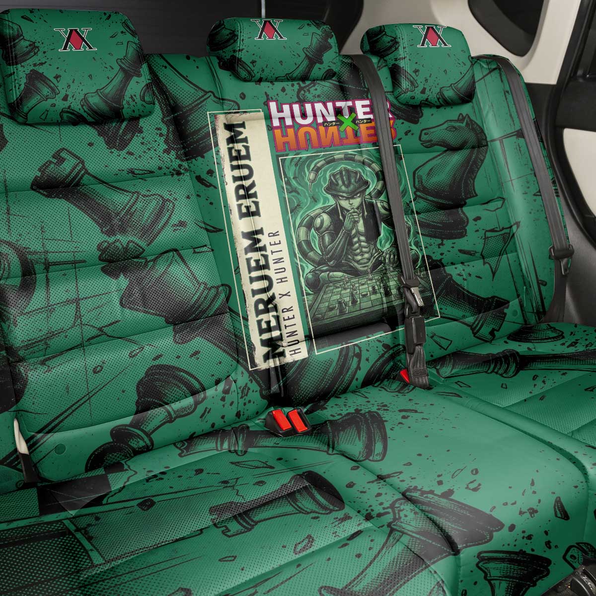 Meruem Chess Theme Back Car Seat Cover with Dark Aura and Strategic Anime Artwork Design - The Mazicc