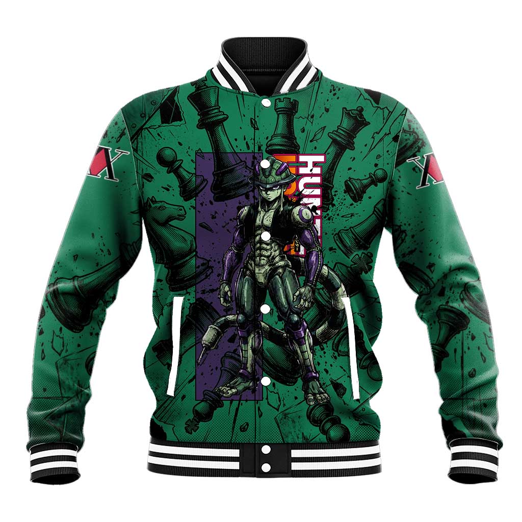 Meruem Chess Theme Baseball Jacket with Dark Aura and Strategic Anime Artwork Design - The Mazicc