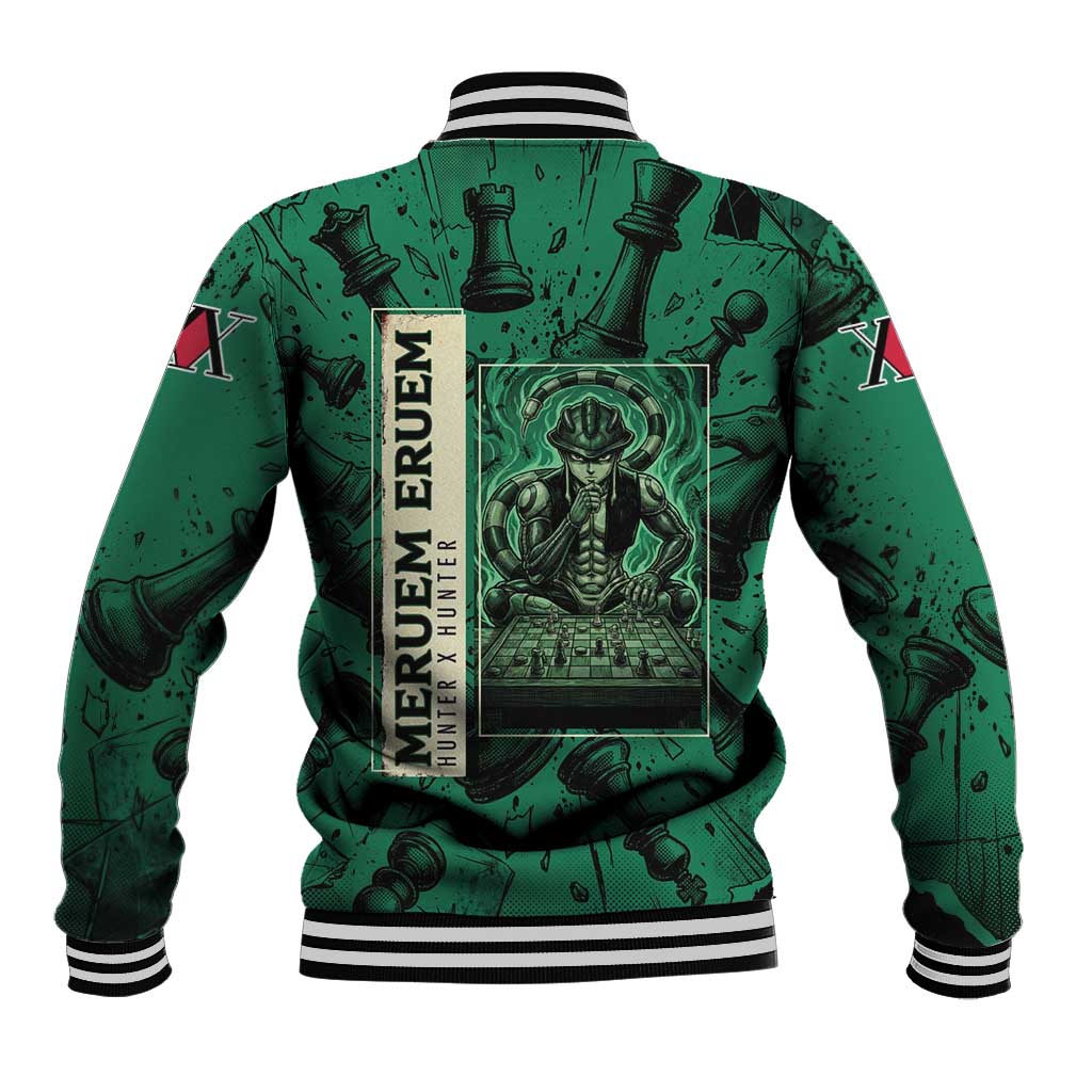 Meruem Chess Theme Baseball Jacket with Dark Aura and Strategic Anime Artwork Design - The Mazicc