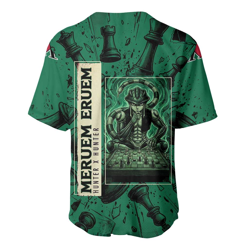 Meruem Chess Theme Baseball Jersey with Dark Aura and Strategic Anime Artwork Design - The Mazicc