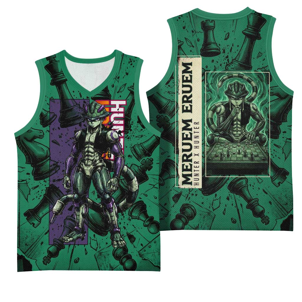 Meruem Chess Theme Basketball Jersey with Dark Aura and Strategic Anime Artwork Design - The Mazicc