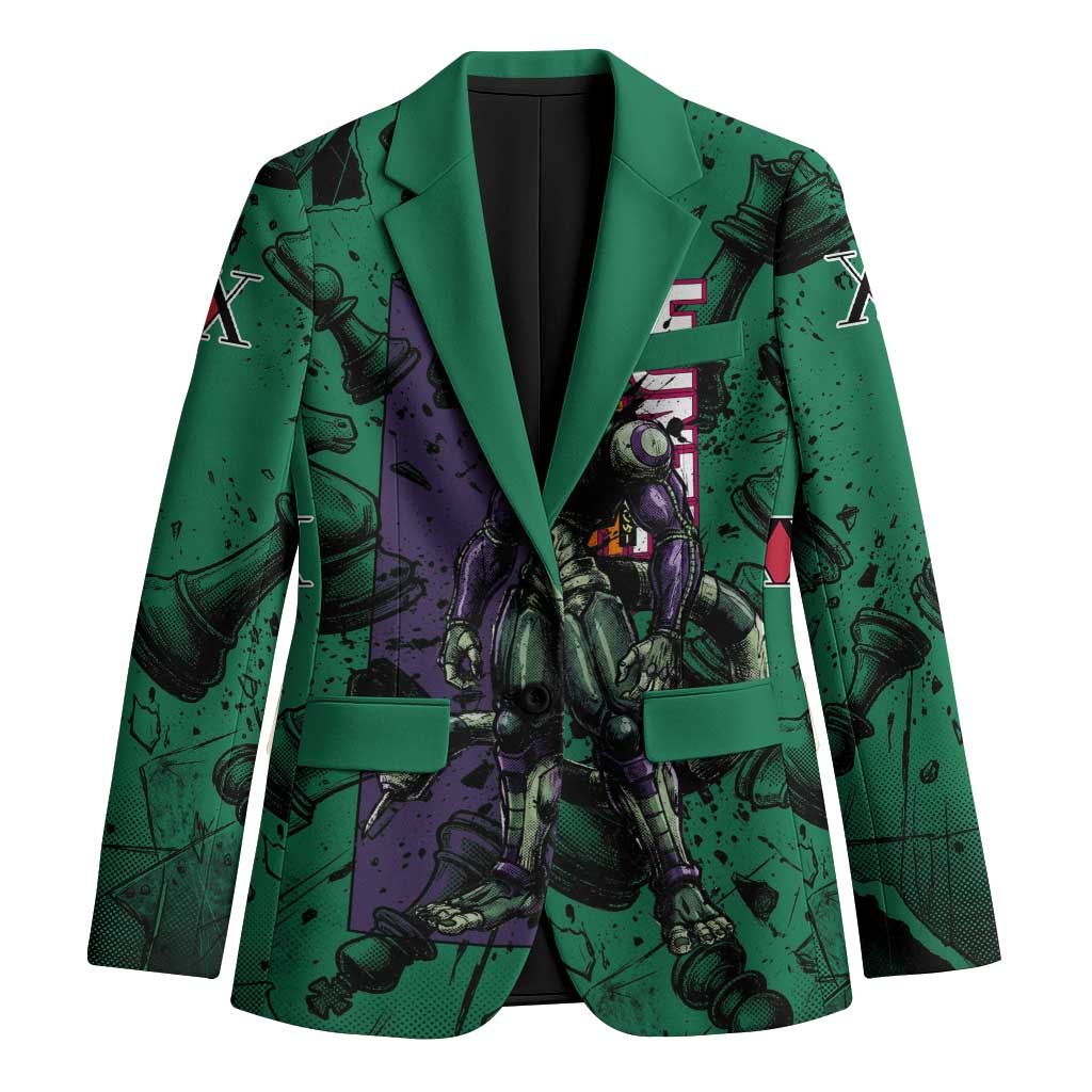 Meruem Chess Theme Blazer with Dark Aura and Strategic Anime Artwork Design - The Mazicc