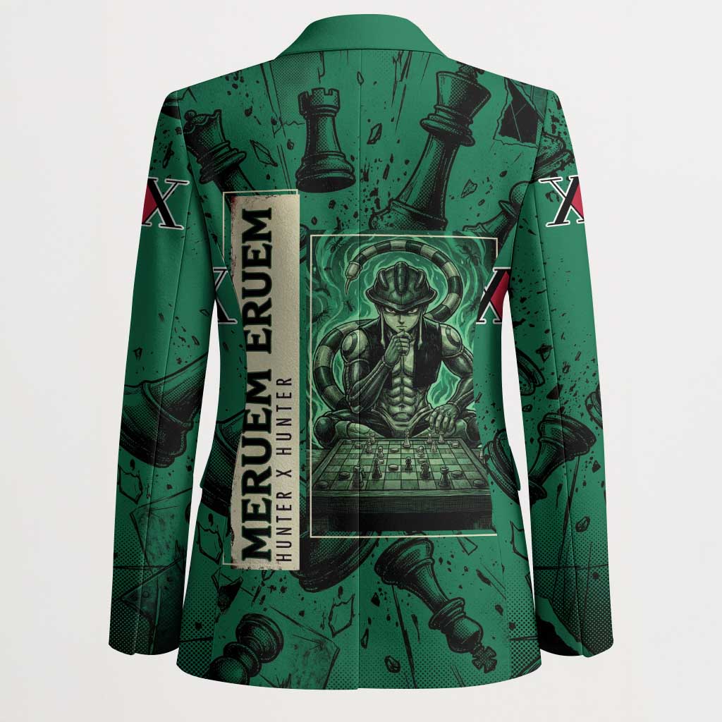 Meruem Chess Theme Blazer with Dark Aura and Strategic Anime Artwork Design - The Mazicc