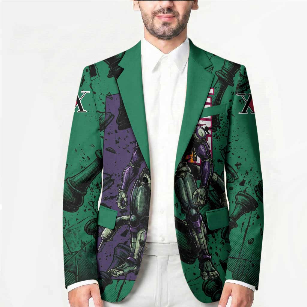 Meruem Chess Theme Blazer with Dark Aura and Strategic Anime Artwork Design - The Mazicc