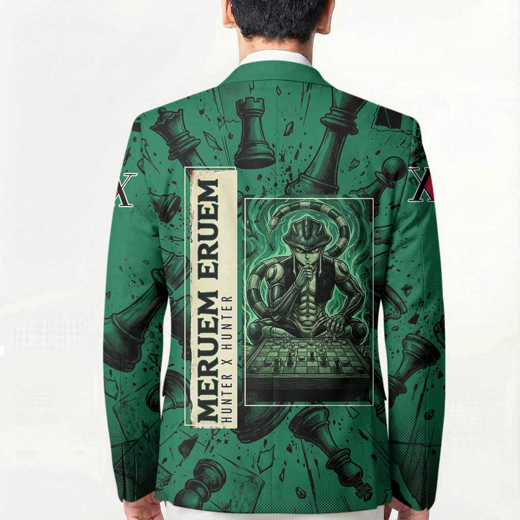 Meruem Chess Theme Blazer with Dark Aura and Strategic Anime Artwork Design - The Mazicc