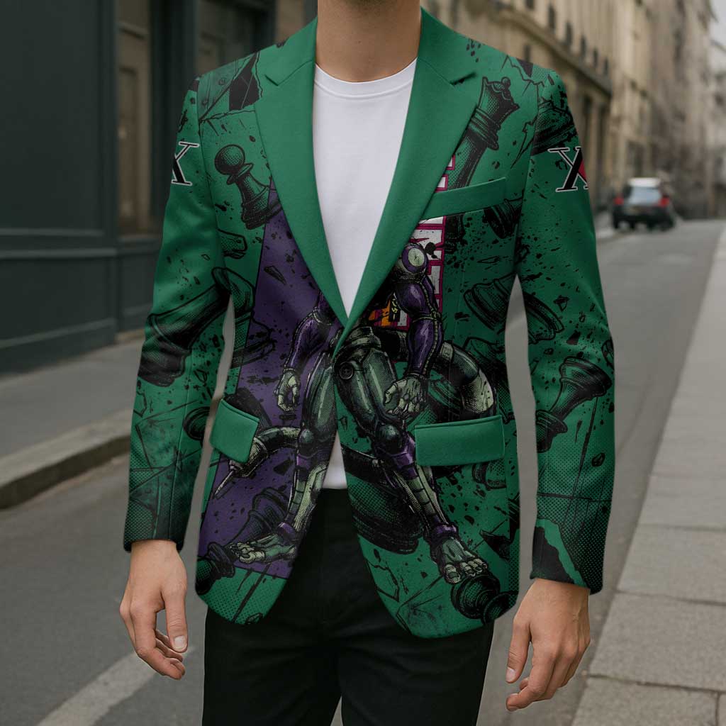 Meruem Chess Theme Blazer with Dark Aura and Strategic Anime Artwork Design - The Mazicc