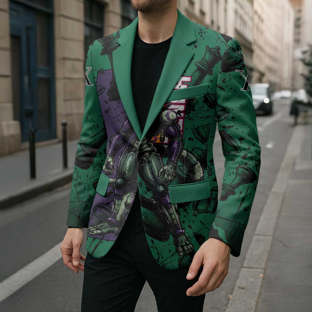 Meruem Chess Theme Blazer with Dark Aura and Strategic Anime Artwork Design - The Mazicc