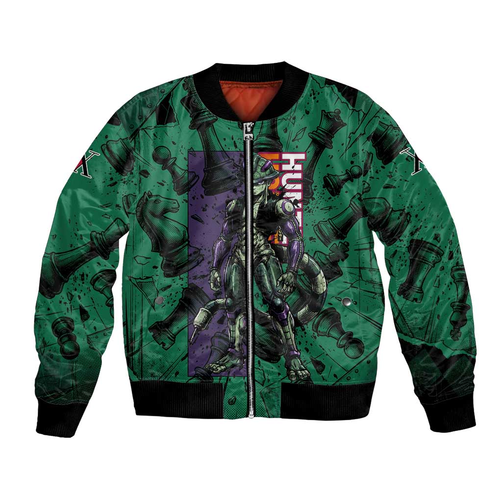 Meruem Chess Theme Bomber Jacket with Dark Aura and Strategic Anime Artwork Design - The Mazicc