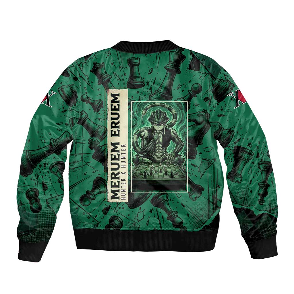 Meruem Chess Theme Bomber Jacket with Dark Aura and Strategic Anime Artwork Design - The Mazicc