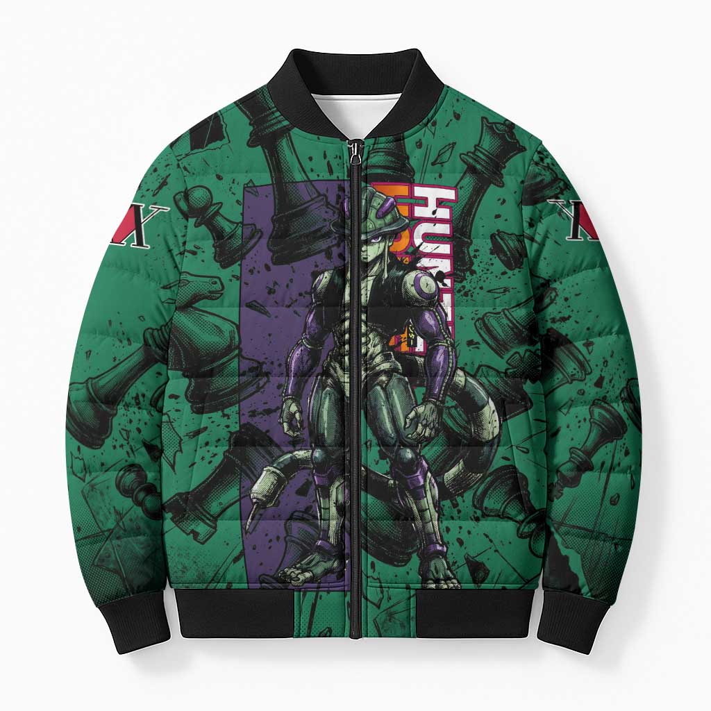 Meruem Chess Theme Bomber Puffer Jacket with Dark Aura and Strategic Anime Artwork Design - The Mazicc
