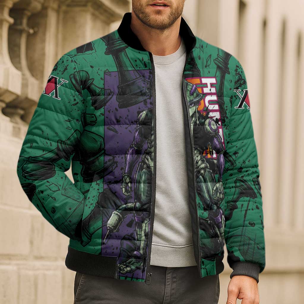 Meruem Chess Theme Bomber Puffer Jacket with Dark Aura and Strategic Anime Artwork Design - The Mazicc