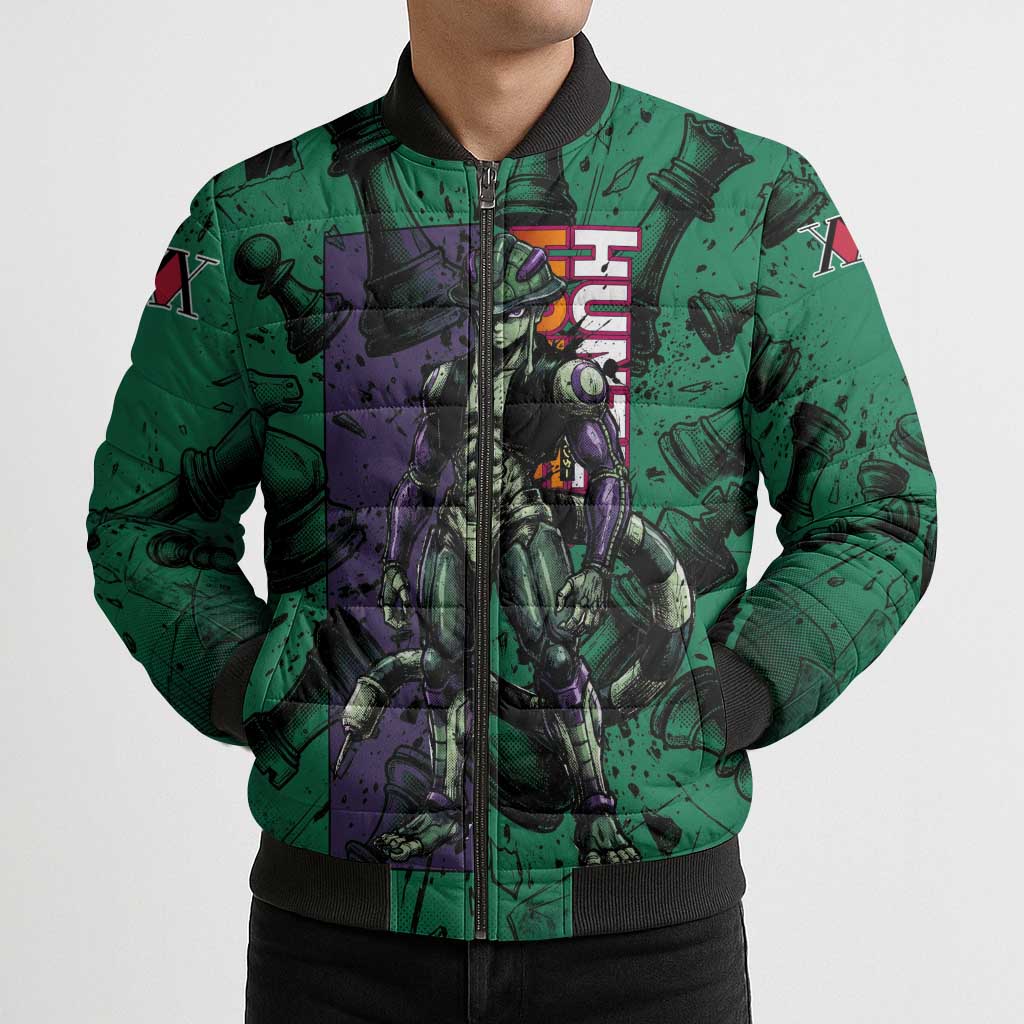 Meruem Chess Theme Bomber Puffer Jacket with Dark Aura and Strategic Anime Artwork Design - The Mazicc