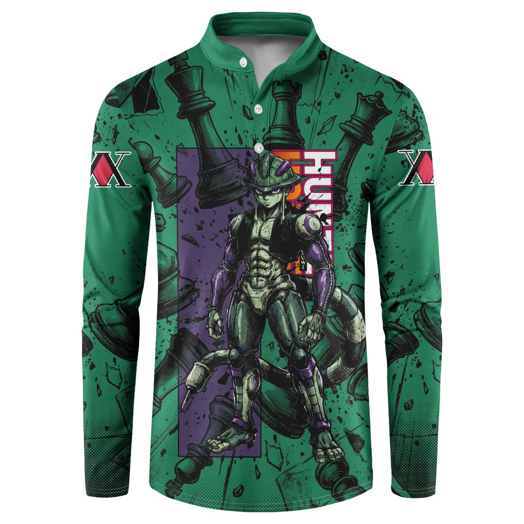 Meruem Chess Theme Button Sweatshirt with Dark Aura and Strategic Anime Artwork Design - The Mazicc