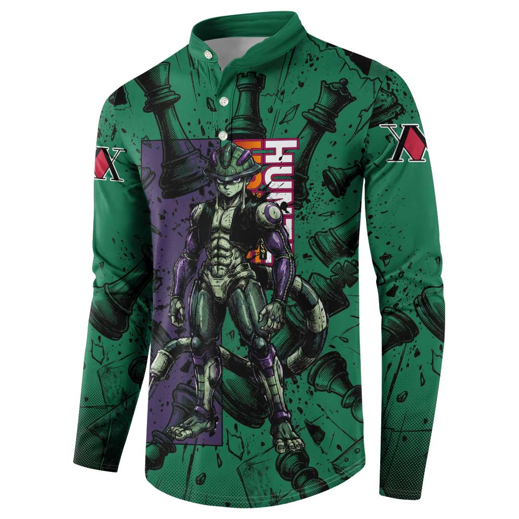 Meruem Chess Theme Button Sweatshirt with Dark Aura and Strategic Anime Artwork Design - The Mazicc