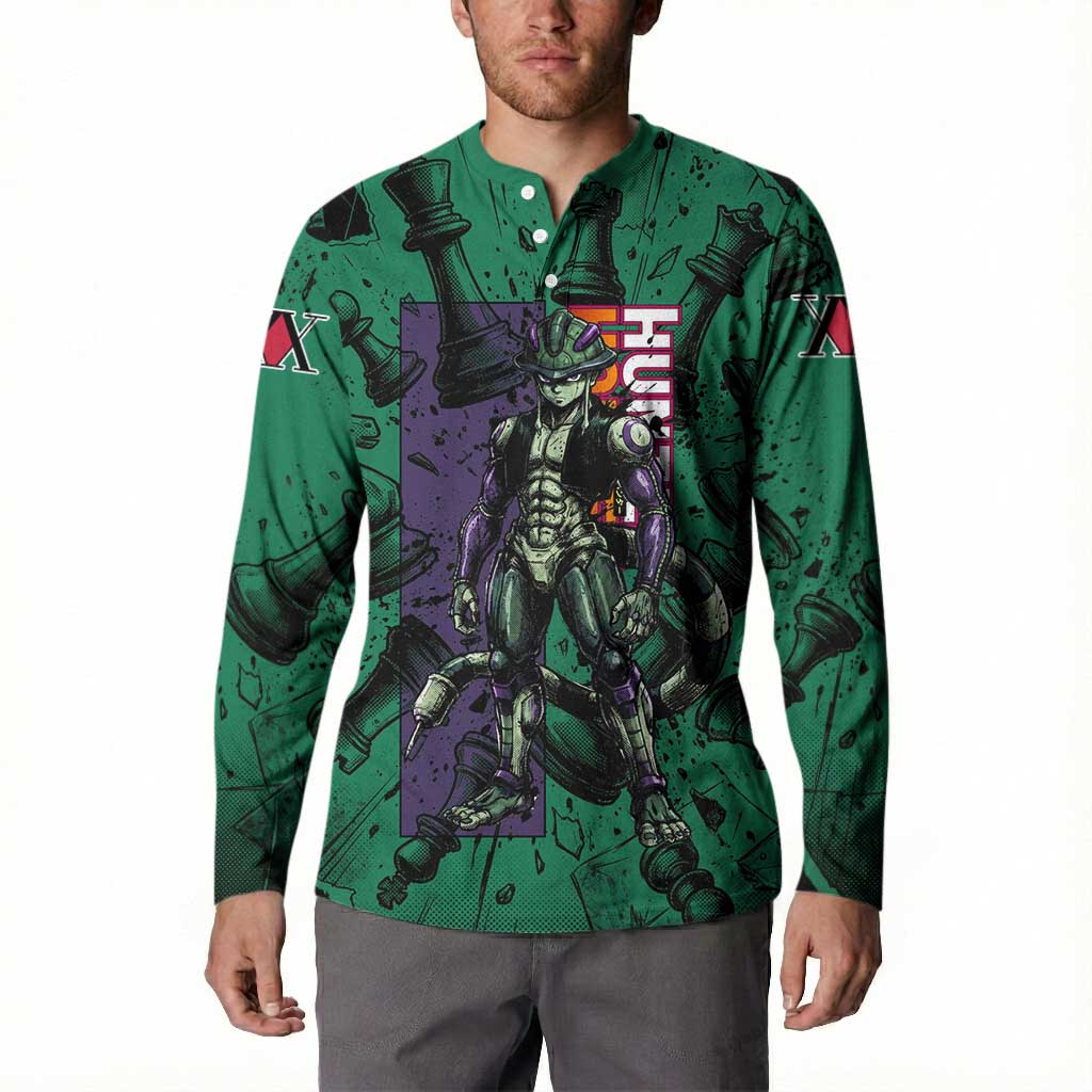 Meruem Chess Theme Button Sweatshirt with Dark Aura and Strategic Anime Artwork Design - The Mazicc