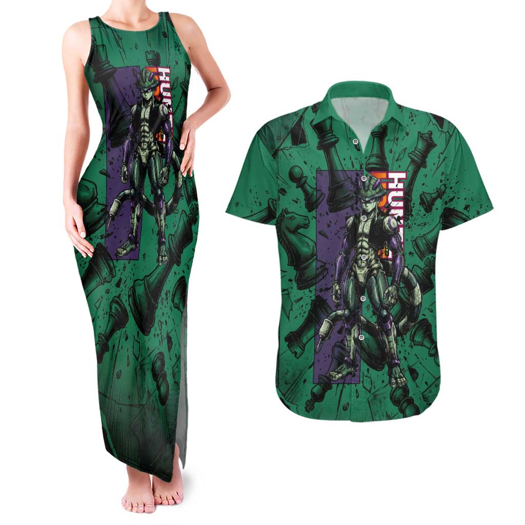 Meruem Chess Theme Couples Matching Tank Maxi Dress and Hawaiian Shirt with Dark Aura and Strategic Anime Artwork Design - The Mazicc