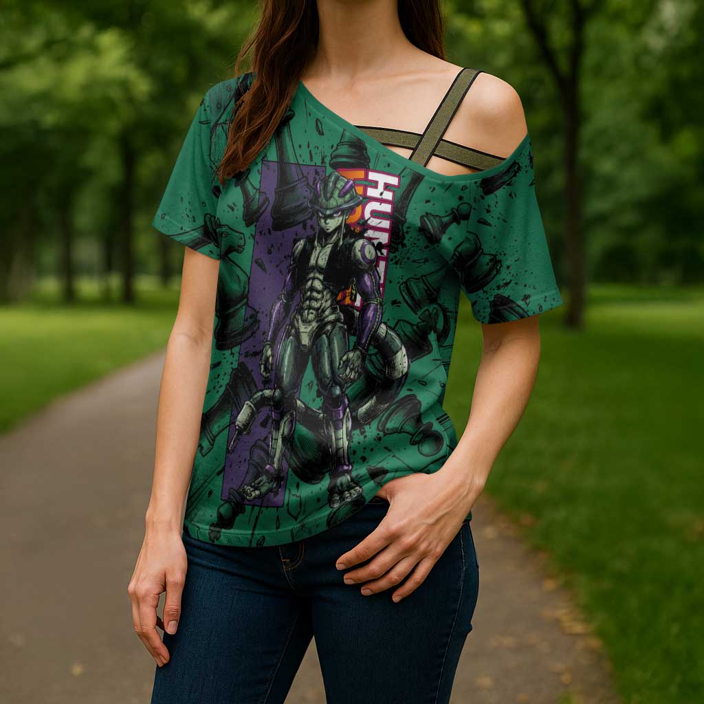 Meruem Chess Theme Cross Shoulder Shirt with Dark Aura and Strategic Anime Artwork Design - The Mazicc