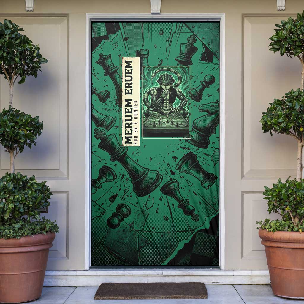 Meruem Chess Theme Door Cover with Dark Aura and Strategic Anime Artwork Design - The Mazicc