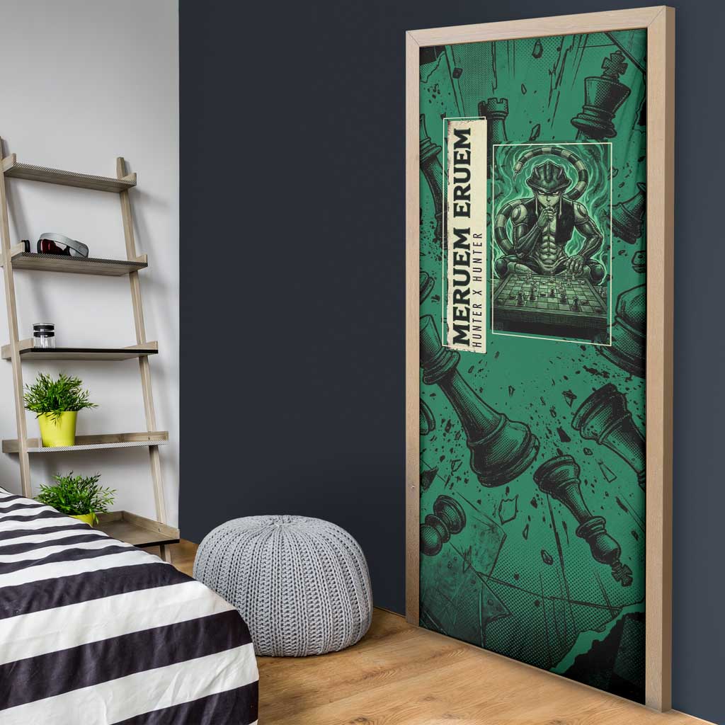 Meruem Chess Theme Door Cover with Dark Aura and Strategic Anime Artwork Design - The Mazicc