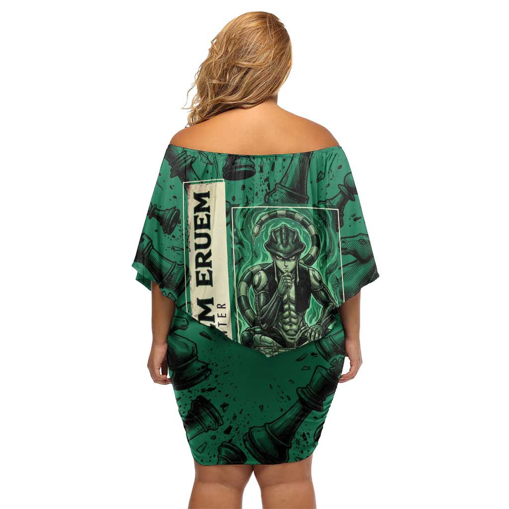 Meruem Chess Theme Family Matching Off Shoulder Short Dress and Hawaiian Shirt with Dark Aura and Strategic Anime Artwork Design
