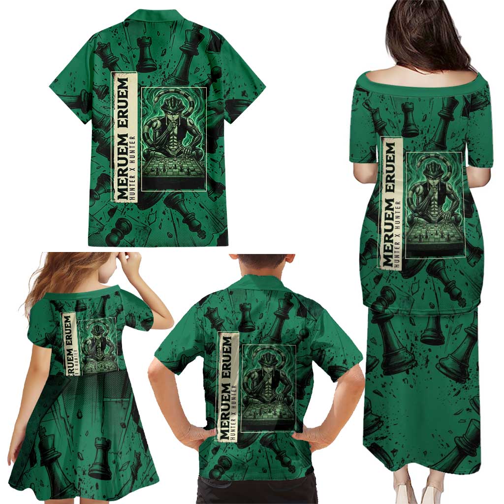 Meruem Chess Theme Family Matching Puletasi and Hawaiian Shirt with Dark Aura and Strategic Anime Artwork Design