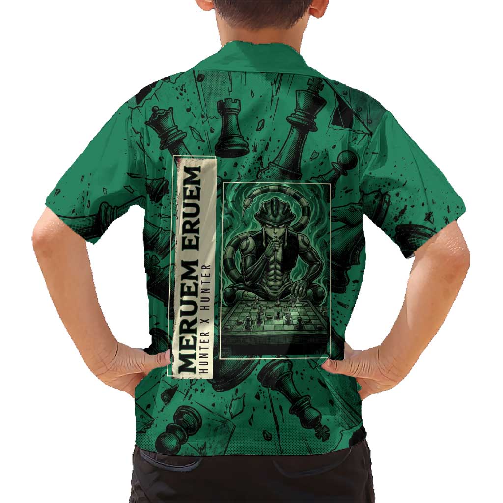 Meruem Chess Theme Family Matching Short Sleeve Bodycon Dress and Hawaiian Shirt with Dark Aura and Strategic Anime Artwork Design