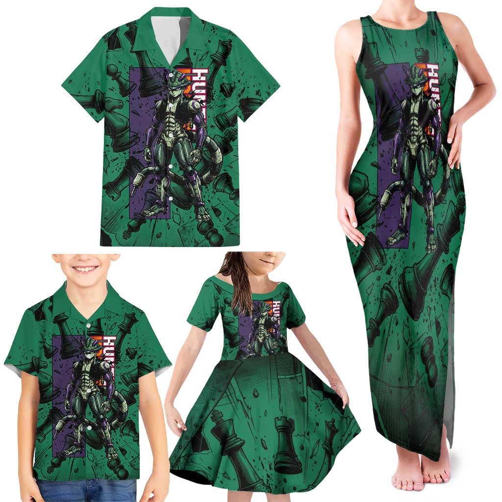 Meruem Chess Theme Family Matching Tank Maxi Dress and Hawaiian Shirt with Dark Aura and Strategic Anime Artwork Design
