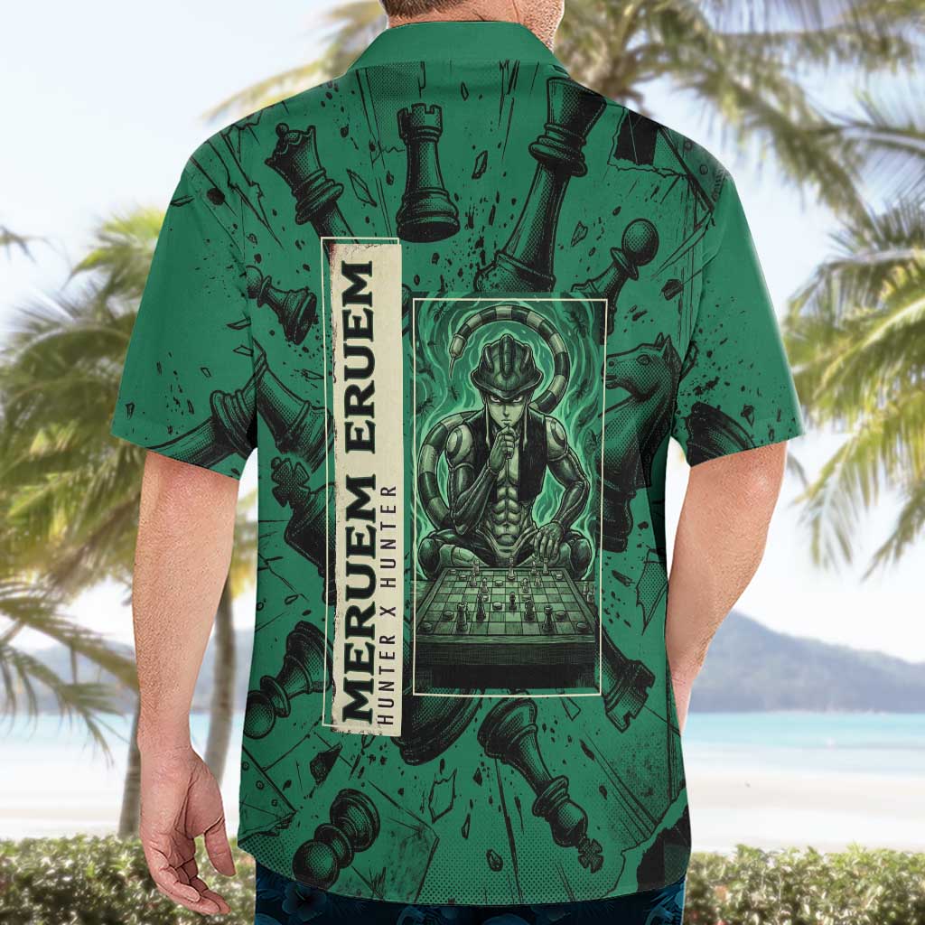 Meruem Chess Theme Hawaiian Shirt with Dark Aura and Strategic Anime Artwork Design - The Mazicc