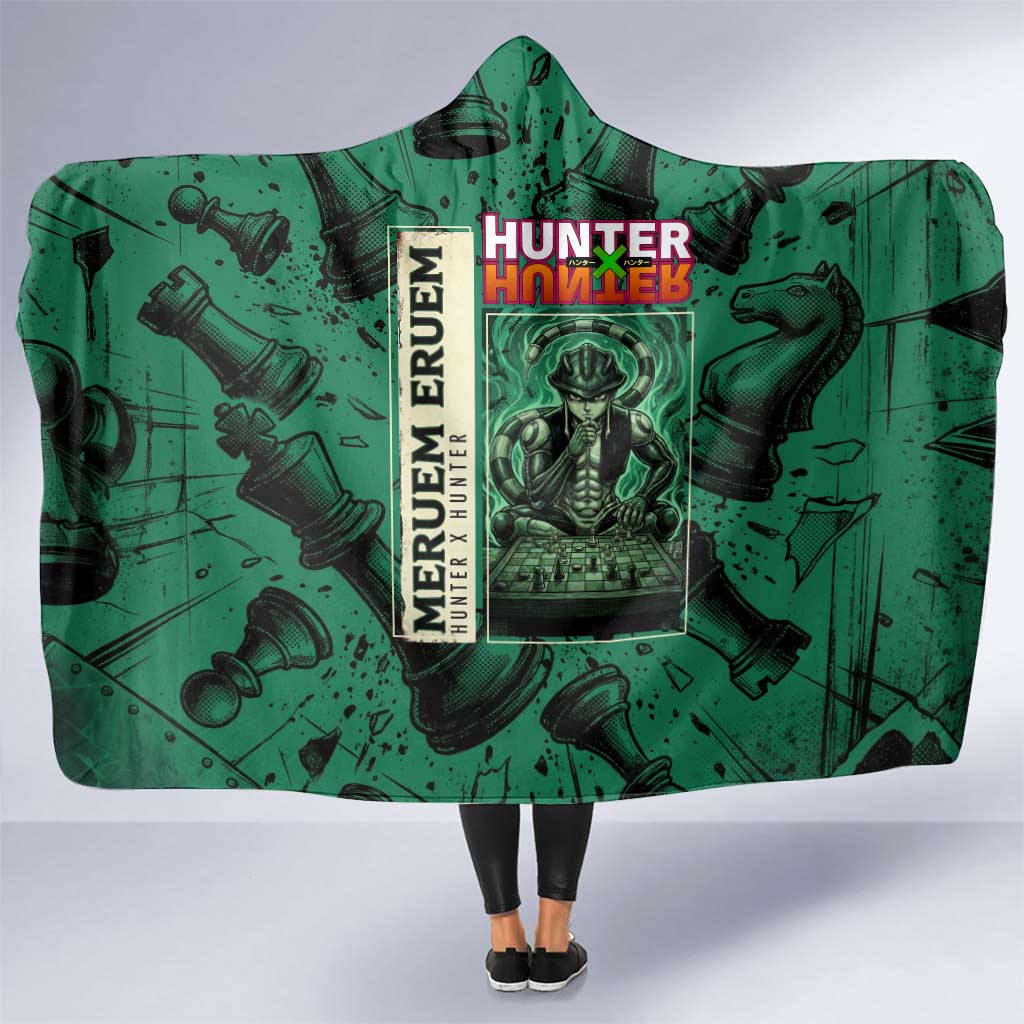 Meruem Chess Theme Hooded Blanket with Dark Aura and Strategic Anime Artwork Design - The Mazicc
