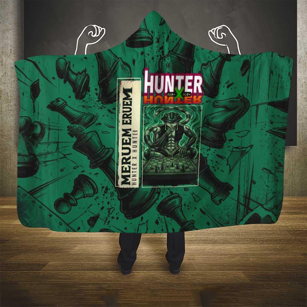 Meruem Chess Theme Hooded Blanket with Dark Aura and Strategic Anime Artwork Design - The Mazicc