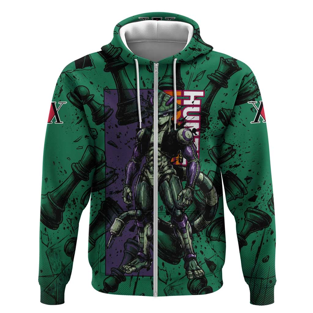 Meruem Chess Theme Hoodie with Dark Aura and Strategic Anime Artwork Design - The Mazicc