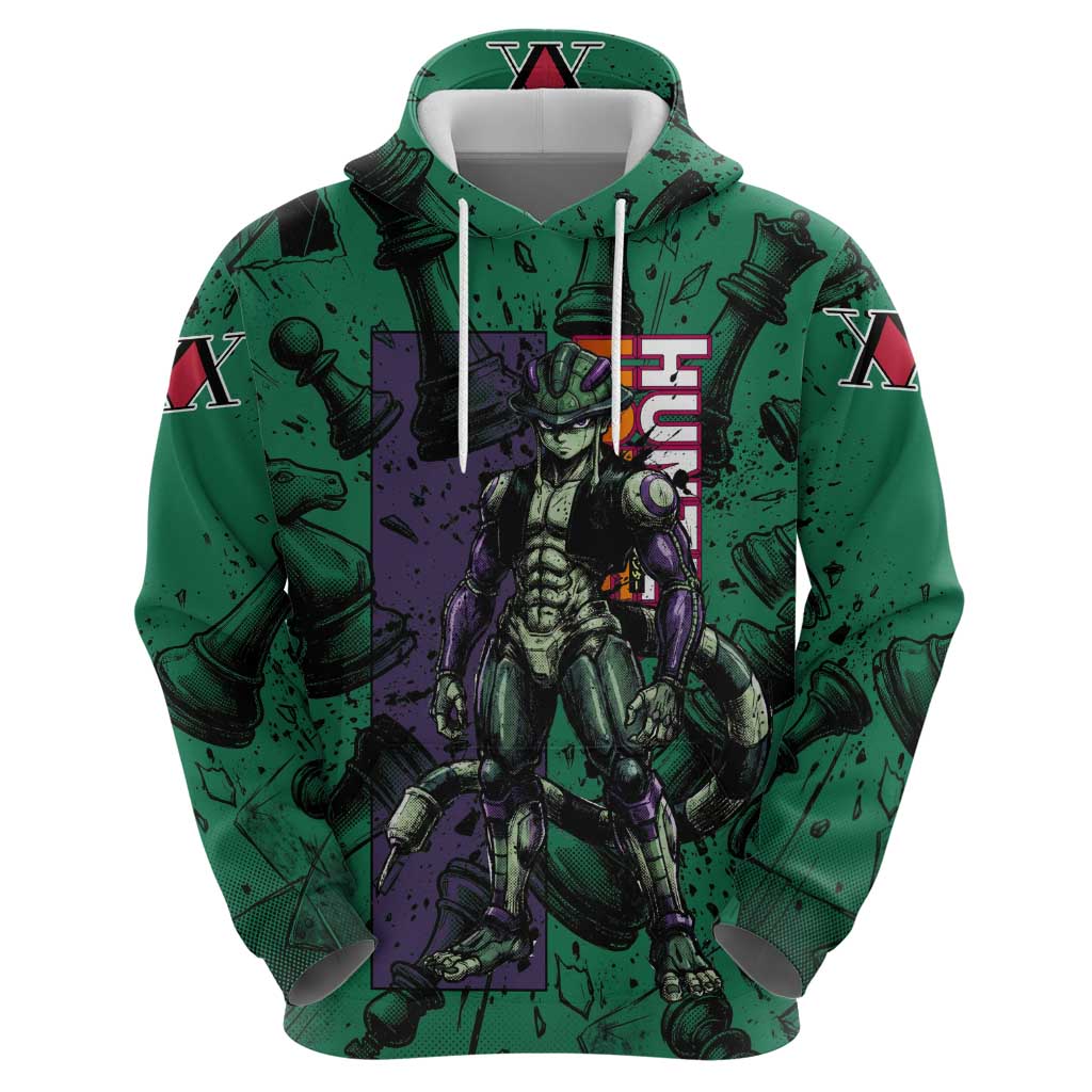 Meruem Chess Theme Hoodie with Dark Aura and Strategic Anime Artwork Design - The Mazicc